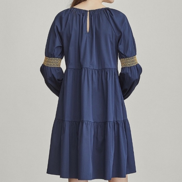Elizabeth and James Navy Blue Midi Dress with Gold Accents - Picture 2 of 7